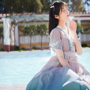 Oriental hanfu inspired cute modern mini short sleeve dress